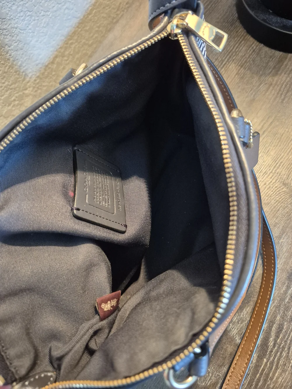 Coach Blue Checker Satchel with Brown Top Handles